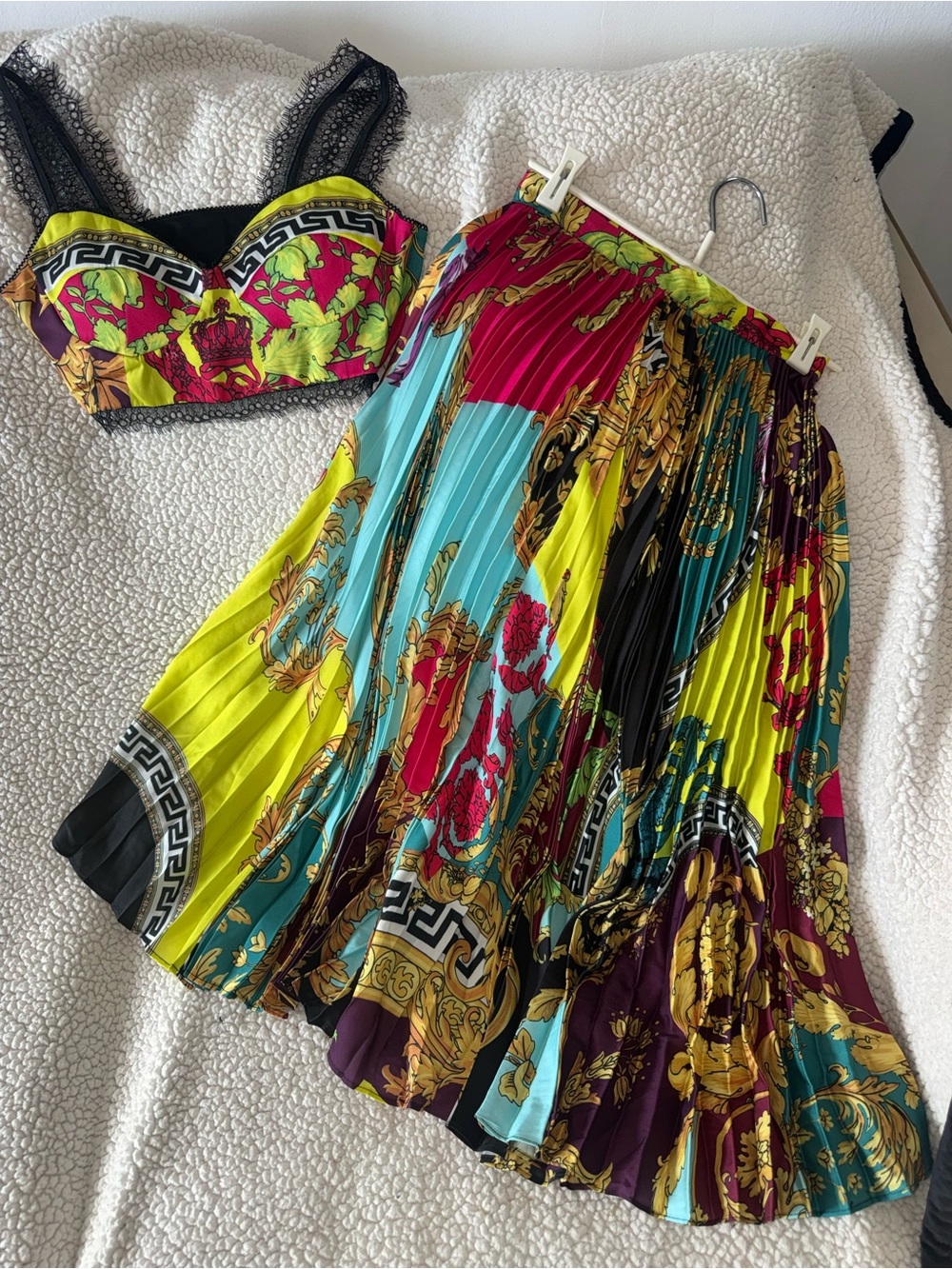 Vibrant Multicolor Pleated Midi Skirt - Women's Skirt and Top